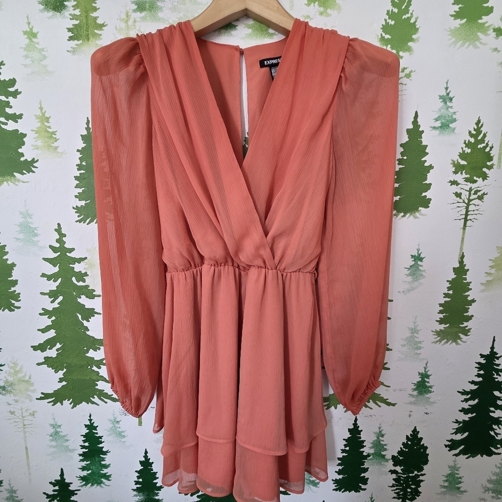Express V-Neck Tie Waist Ruffle Romper.